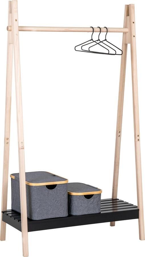 House Nordic Kledingrek Palownia Hout Naturel Zwart Rek Torino