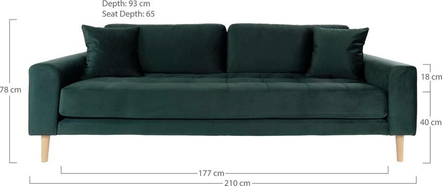 Hioshop Lido bank 3 pers. velours incl. 2 sierkussens groen. - Foto 2
