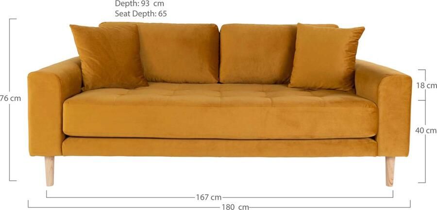 Hioshop Lido bank 2 5 pers. velours incl. 2 sierkussens mosterdgeel. - Foto 2