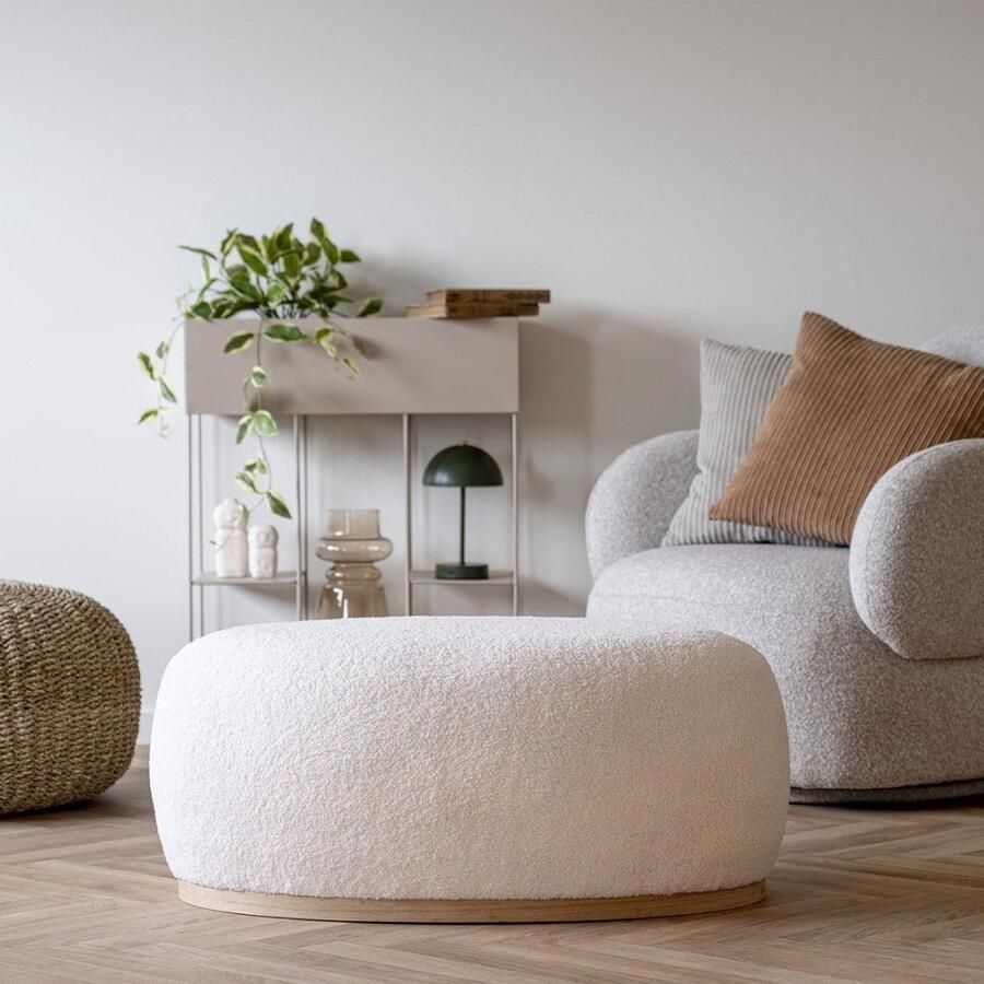 House Nordic EMOB Manhattan Grijze Bouclé Poef 54 5x88 5x36 cm Zitmeubelen Wit Hout; Schuim; Polyester; MDF Zitmeubelen Op voorraad