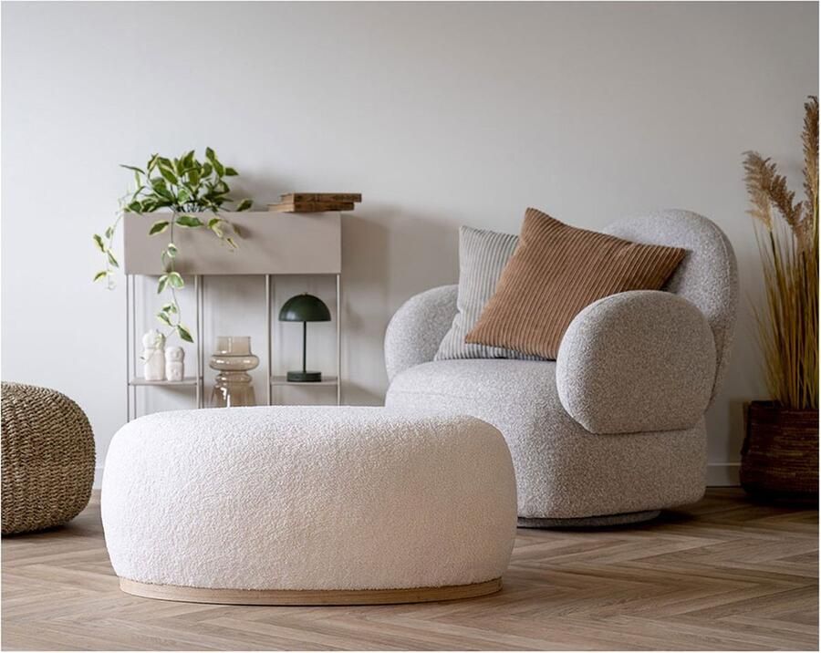 House Nordic EMOB Manhattan Grijze Bouclé Poef 54 5x88 5x36 cm Zitmeubelen Wit Hout; Schuim; Polyester; MDF Zitmeubelen Op voorraad - Foto 2