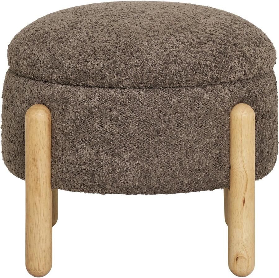 House Nordic Medas Bruin Bouclé Poef met Opbergruimte