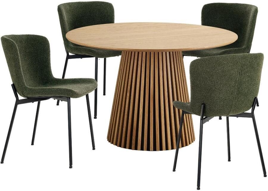 House Nordic Osaka eethoek 1 eettafel eikenfineer en 4 stoelen donkergroen