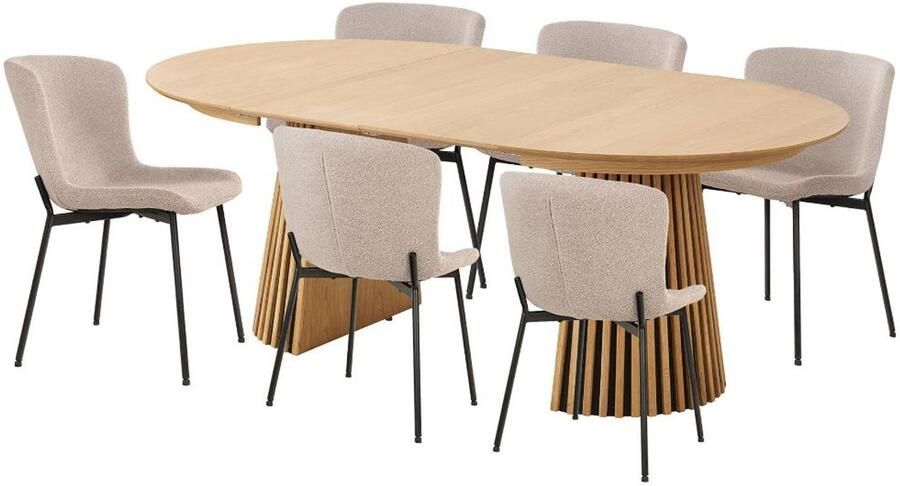 House Nordic Osaka eethoek 1 eettafel eikenfineer en 6 stoelen beige