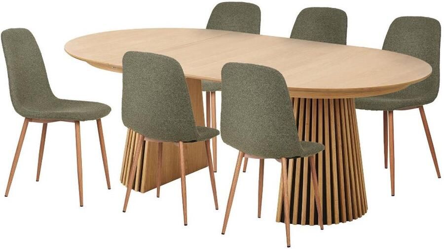 House Nordic Osaka eethoek 1 eettafel eikenfineer en 6 stoelen donkergroen