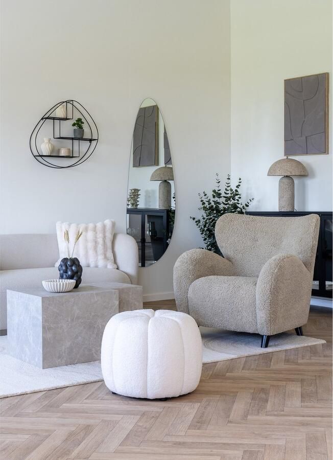 Giga Meubel House Nordic Poef Stof Off White Zithoogte 38cm Ø48x38cm Paisley