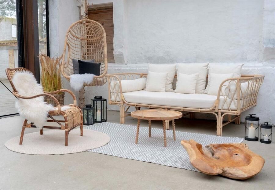 Hioshop Montella Bank Incl. Kussens 4 Kussens En 2 Zijkussens Rotan Natuurlijk. - Foto 2