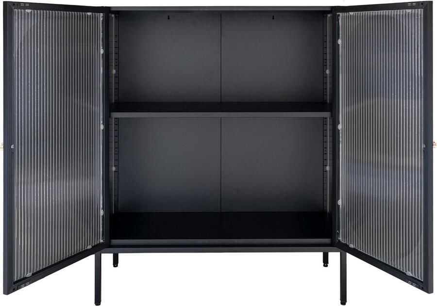 Hioshop Adelaide vitrinekast laag 2 glazen deuren zwart.