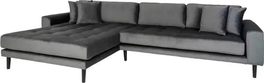 Hioshop Lido chaiselong sofa links met 4 kussens velour grijs. - Foto 2