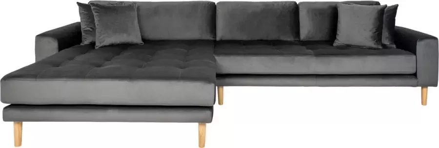 Hioshop Lido chaiselong sofa links met 4 kussens velour grijs. - Foto 1