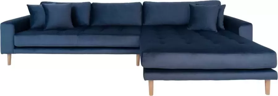 Hioshop Lido bank met chaise longue rechts velours donker blauw.