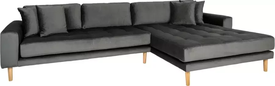 Hioshop Lido chaiselong sofa rechts met 4 kussens velour grijs. - Foto 2