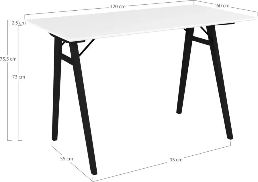 House Nordic Vojens Bureau Wit en zwart 120x60x75 cm MDF - Foto 2