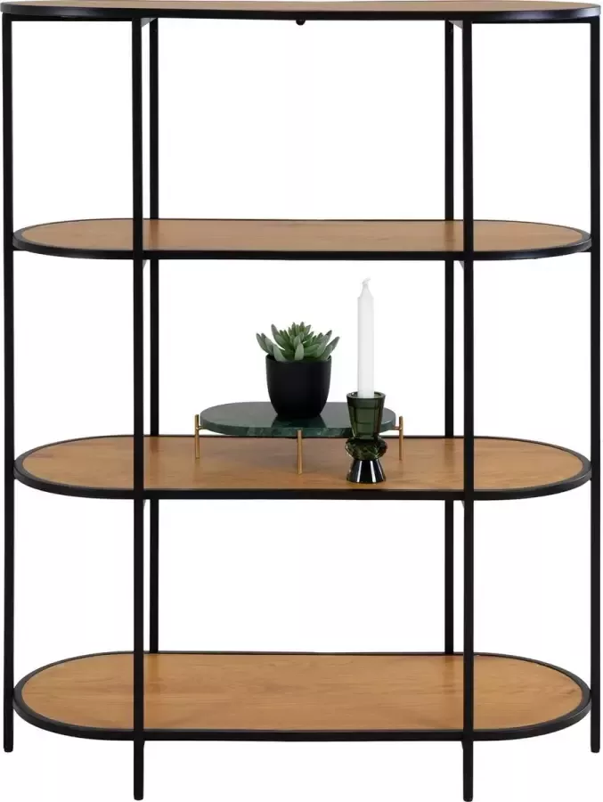 House Nordic Vita Oval Vakkenkast Metaal Frame Zwart Eikenlook Planken 85x36x111 cm - Foto 1