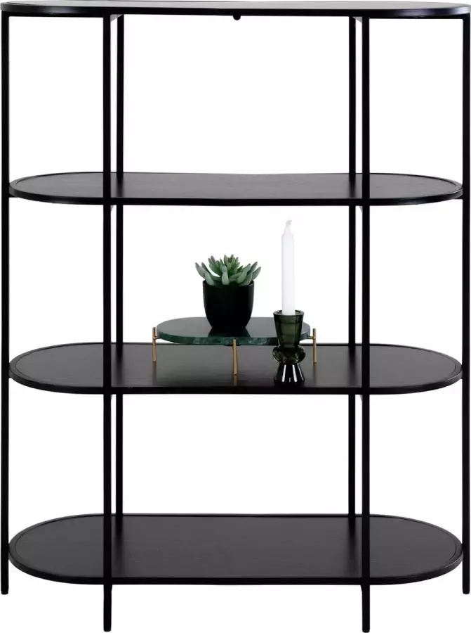 House Nordic Vita Oval Vakkenkast Metaal Frame Zwart Zwarte houtlook Planken 85x36x111 cm - Foto 2