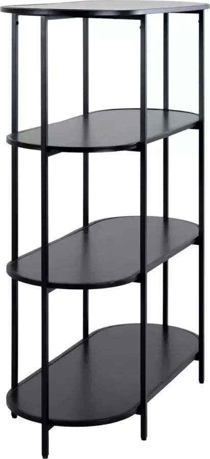 House Nordic Vita Oval Vakkenkast Metaal Frame Zwart Zwarte houtlook Planken 85x36x111 cm