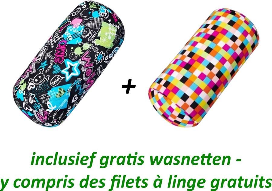 House of Healthbrands Kuschelmaxx Voordeel-set Party en Quadrat Rond stevig en zacht kussen met mooie print. Gevuld met microgranulaat vormvast en wasbaar. Ideaal voor op de bank bed auto of op reis