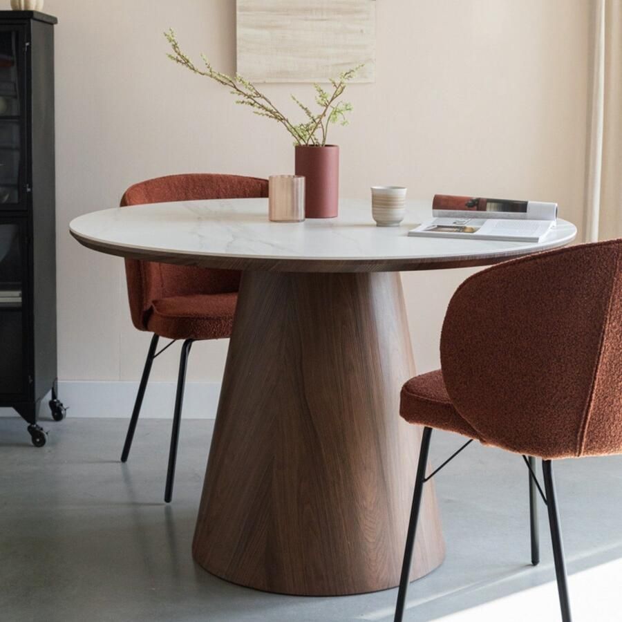 Housecraft living Feliz Lifestyle Almira Eettafel Rond 115 cm Hout Wit Bruin donker