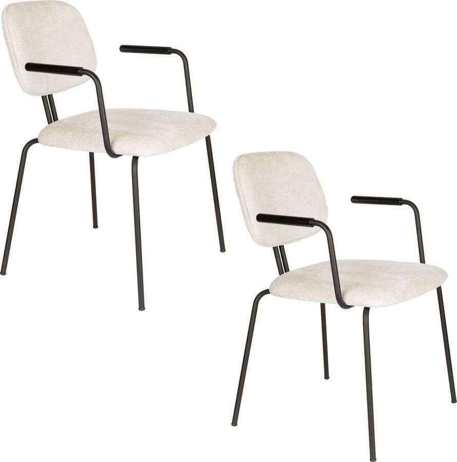 Housecraft living Feliz Lifestyle Bouton Eetkamerstoelen met armleuning Off White Set van 2