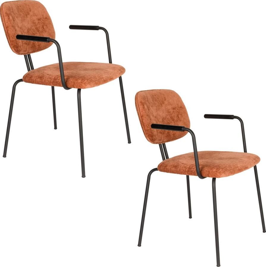 Housecraft living Feliz Lifestyle Bouton Eetkamerstoelen met armleuning Terra Set van 2