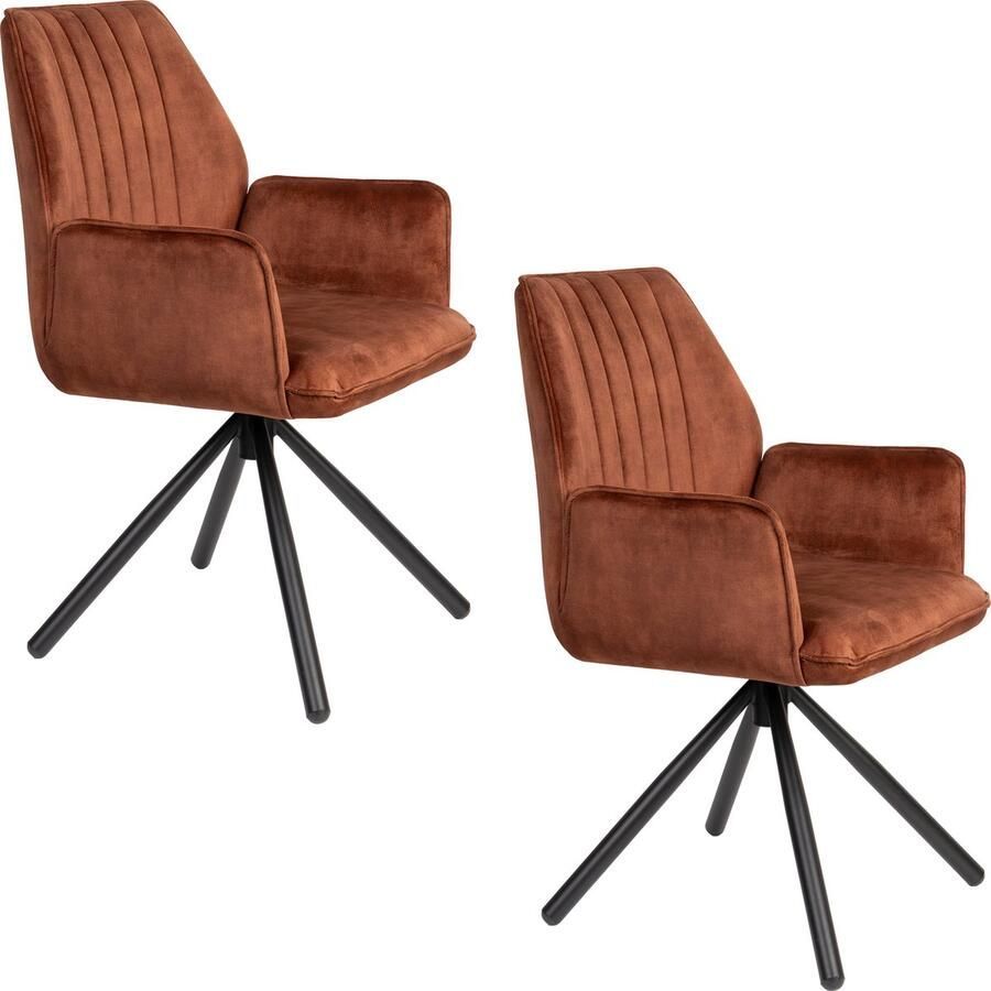 Housecraft living Jamie Eetkamerstoelen met armleuning Rust Bruin Set van 2