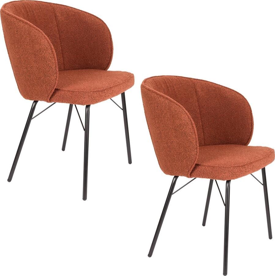 Housecraft living Feliz Lifestyle Joa Eetkamerstoelen Bouclé Terra Set van 2