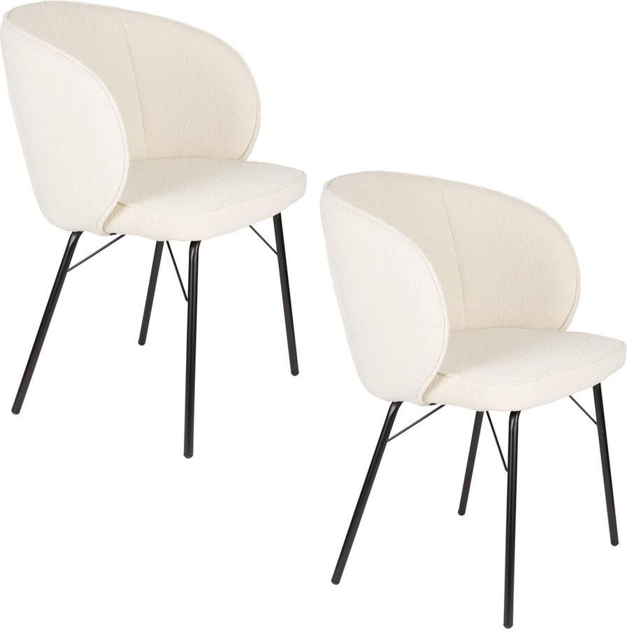 Housecraft living Feliz Lifestyle Joa Eetkamerstoelen Bouclé Wit Set van 2