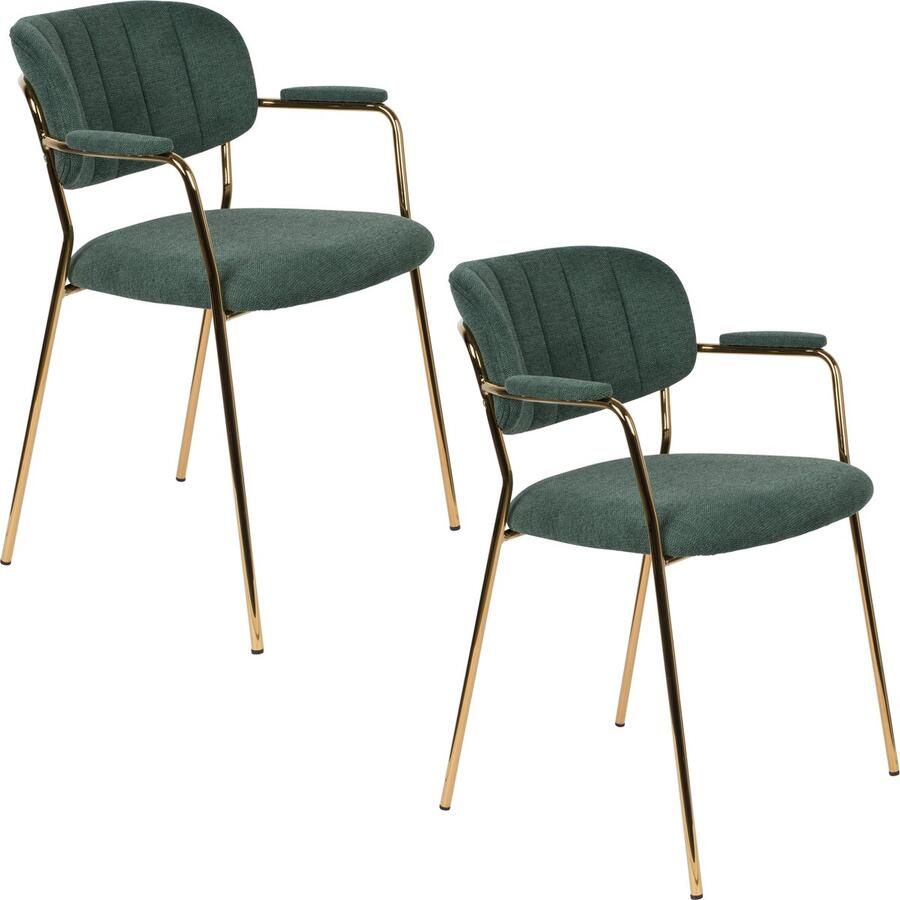 Housecraft Living Housecraft Jolien Eetkamerstoelen met armleuning Goud Dondergroen Set van 2
