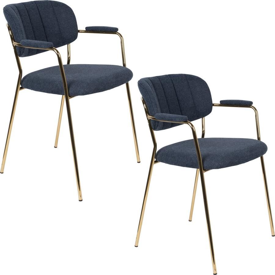 Housecraft living Jolien Eetkamerstoelen armleuning Goud Donker Blauw Set van 2