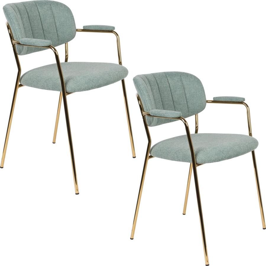 Housecraft Living Housecraft Jolien Eetkamerstoelen met armleuning Goud Lichtgroen Set van 2