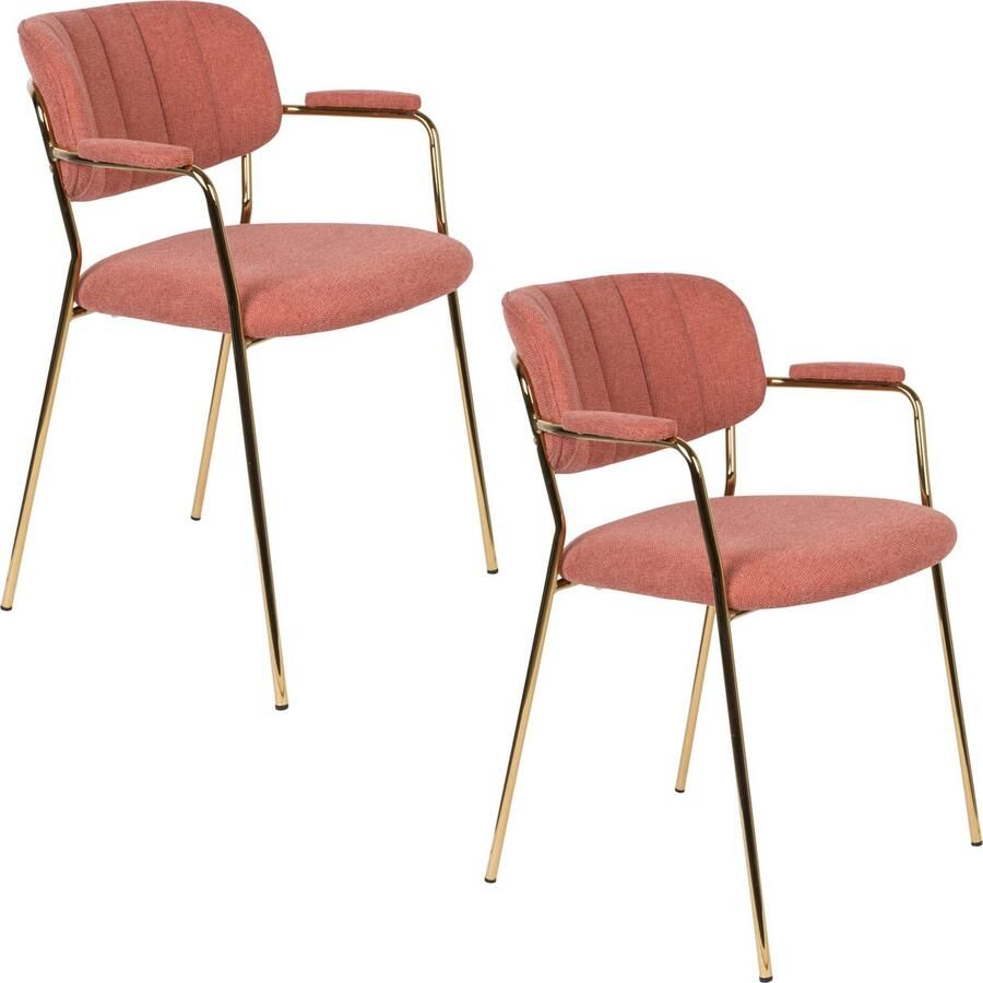 Housecraft Living Housecraft Jolien Eetkamerstoelen met armleuning Goud Roze Set van 2