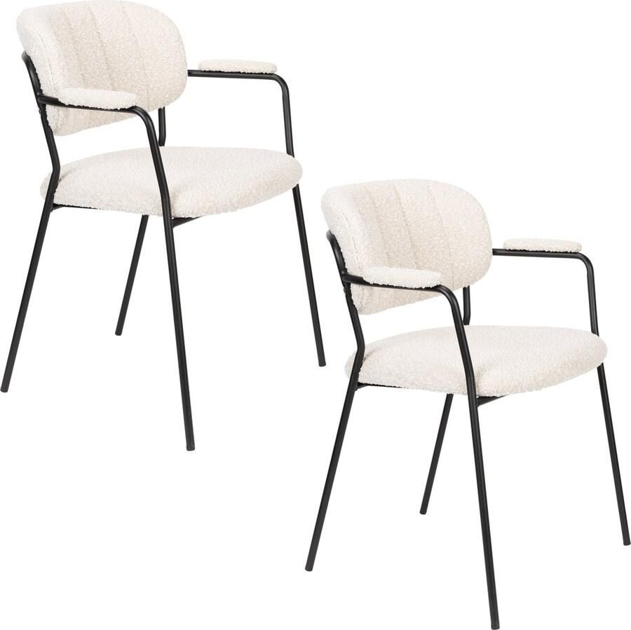Housecraft Living Housecraft Jolien Eetkamerstoelen armleuning Zwart Bouclé Set van 2