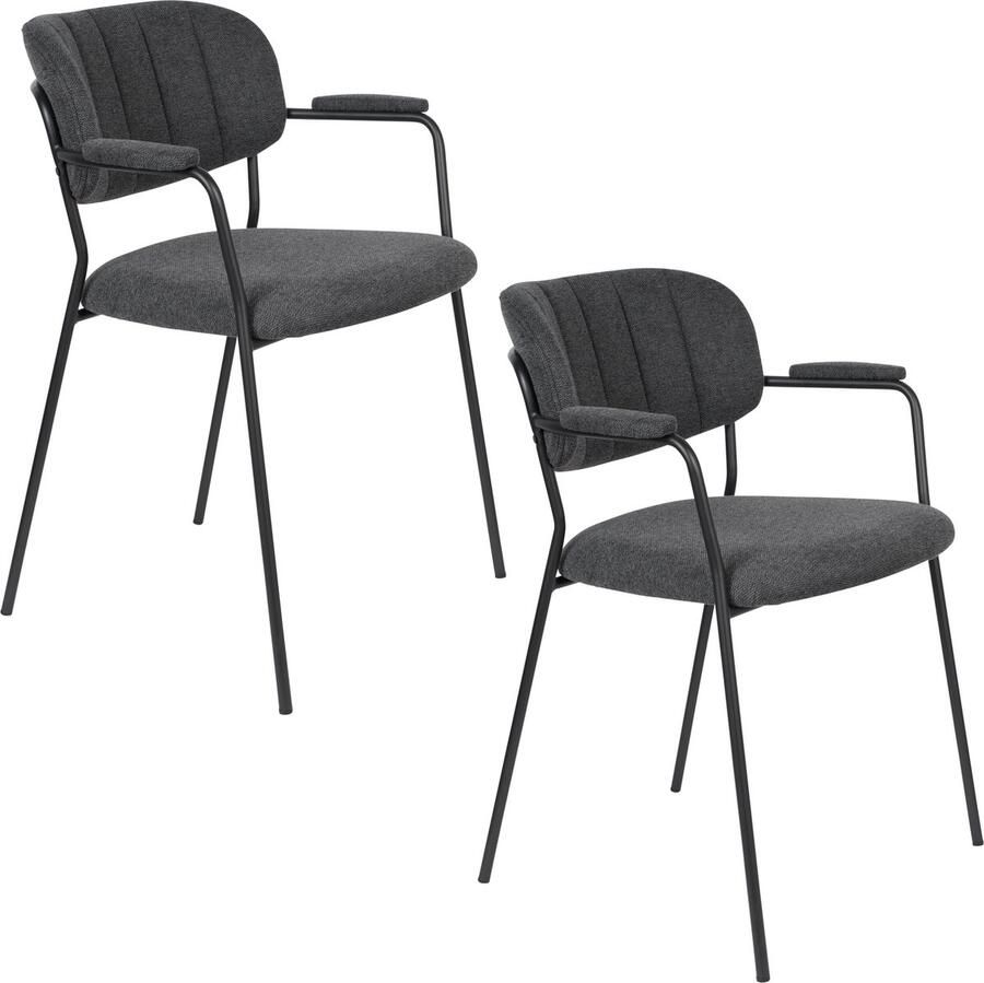 Housecraft Living Housecraft Jolien Eetkamerstoelen met armleuning Zwart Donkergrijs Set van 2