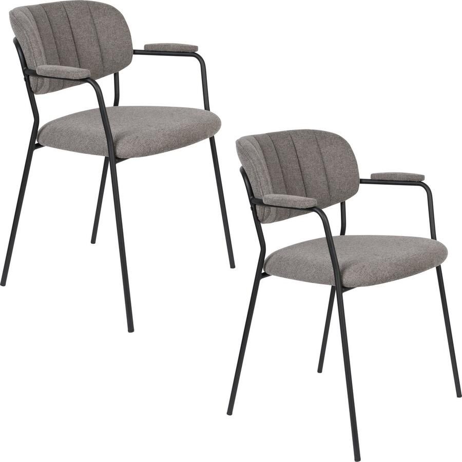 Housecraft living Jolien Eetkamerstoelen armleuning Zwart Grijs Set van 2