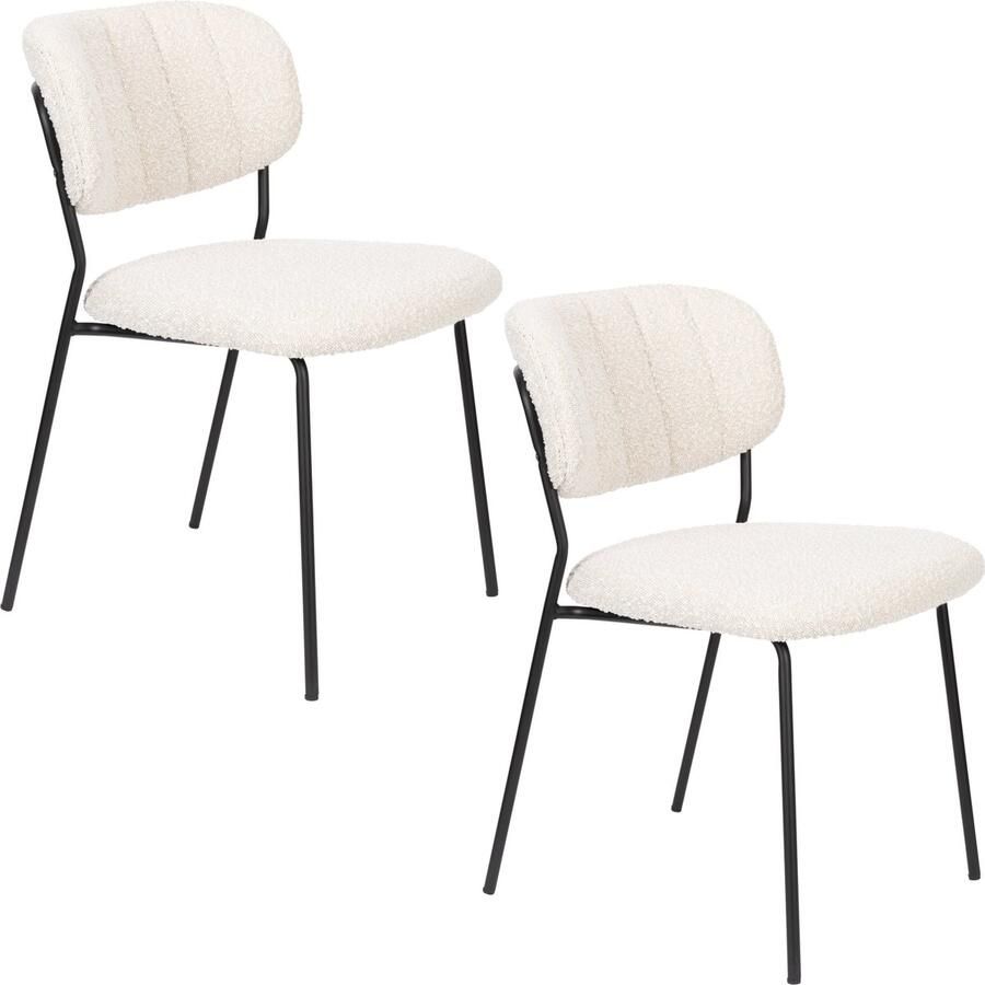 Housecraft Living Housecraft Jolien Eetkamerstoelen Zwart Bouclé Set van 2