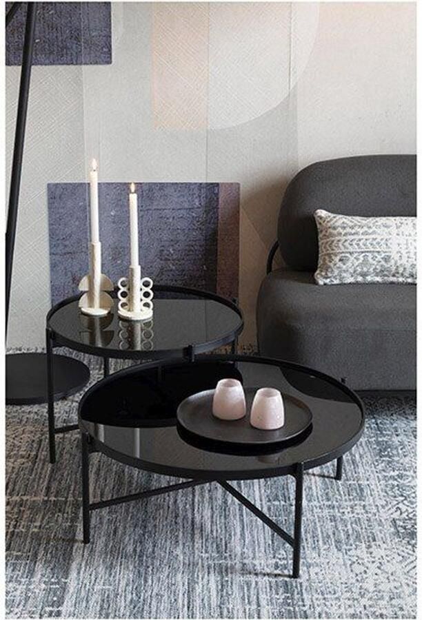 Housecraft Living Housecraft Li Salontafel Rond Glas Metaal Zwart Set van 2 - Foto 2