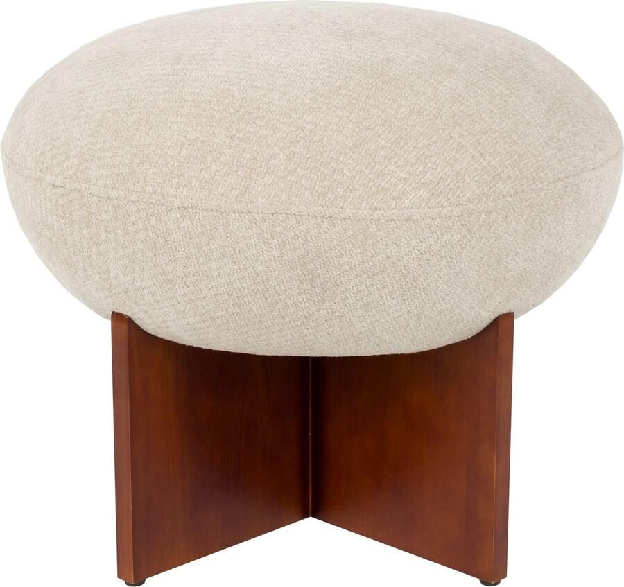 Housecraft Living Ufo Poef op Houten onderstel Rond 51 cm Beige| Bruin