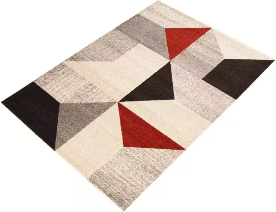 Houseify Vloerkleed Geometrisch Patroon Harlow Grijs & rood 290 x 200 cm