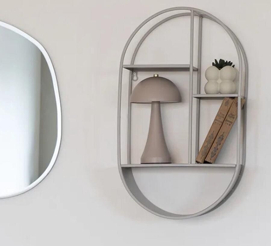 Housenordic EMOB Feira Grijze Stalen Ovale Wandplank 35x15x60 cm House Nordic Wandplanken Grijs Staal Wandplanken Op voorraad