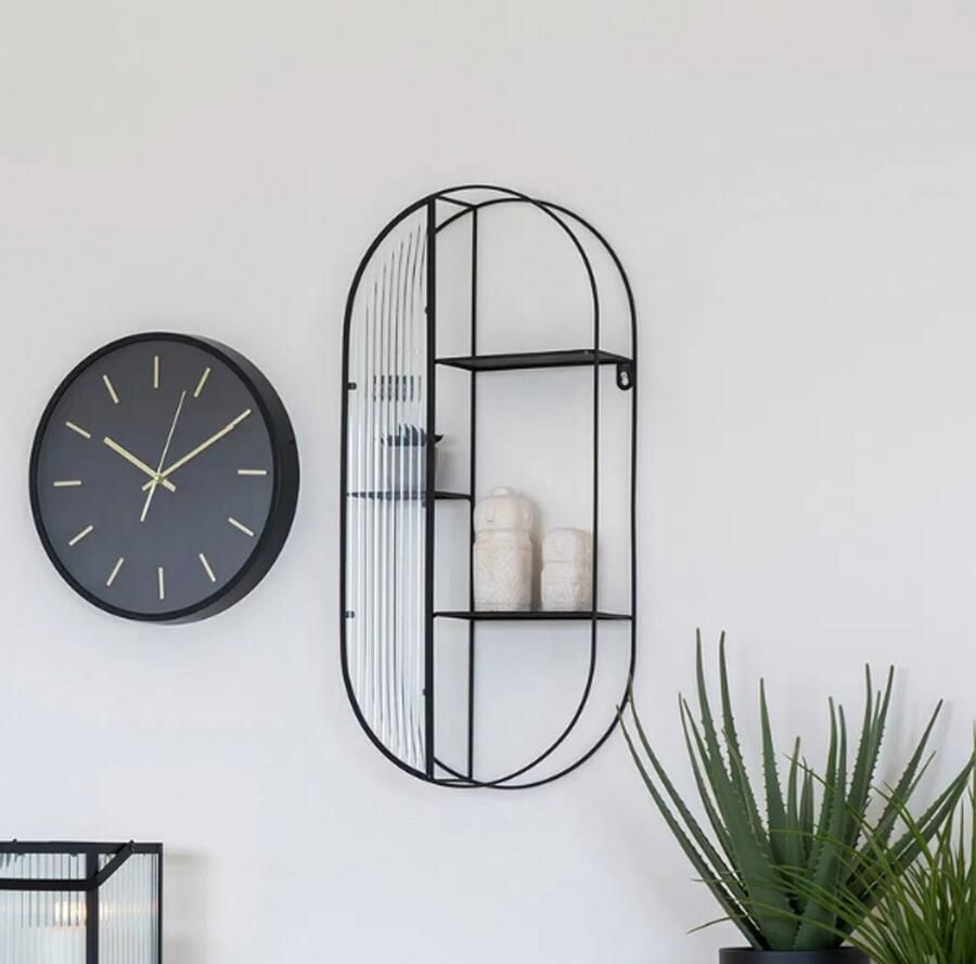 Housenordic Newcastle Zwart Staal Glas Legplank 3 Planken 32x11x68 cm