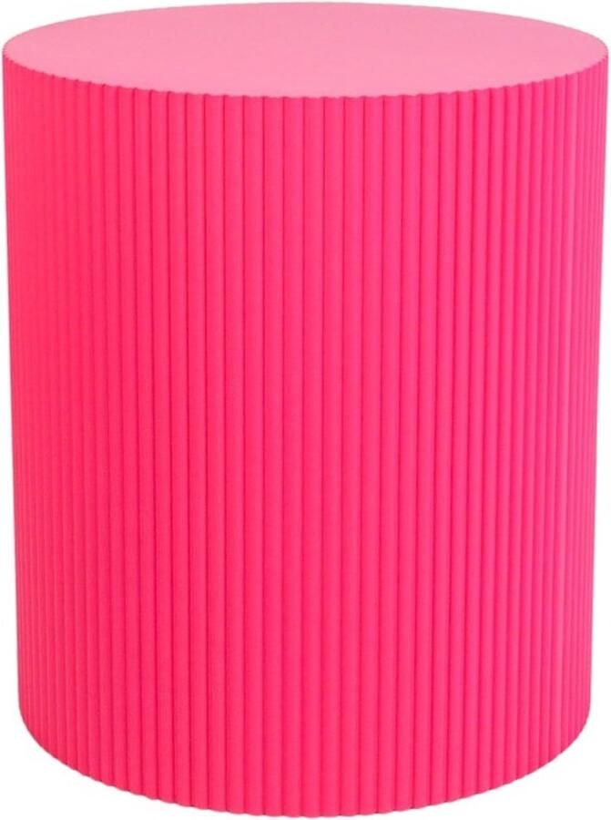 Housevitamin Bijzettafel Cilinder Geribbeld Neon Roze 39x45cm Nachtkastje