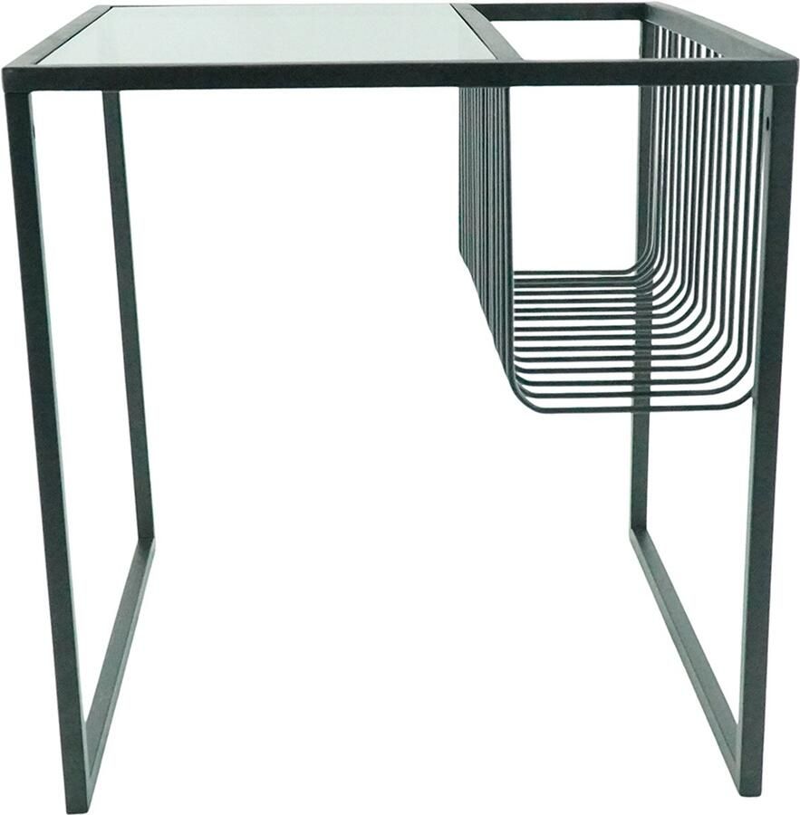 Housevitamin Bijzettafel- Glazen blad met metalen opbergvak- 40x40x40 cm