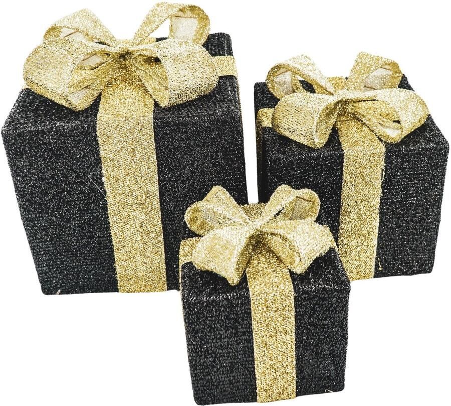 Housevitamin Cadeau Set van 3 Led Lamp Zwart Goud- 15cm 20cm 25cm