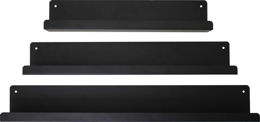 Housevitamin Metalen Wandplank Set van 3 Stuks Rechthoekig Muurdecoratie Wandplanken & -rekken 60 50 40 cm Complete Set Slaapkamer Woonkamer Zwart