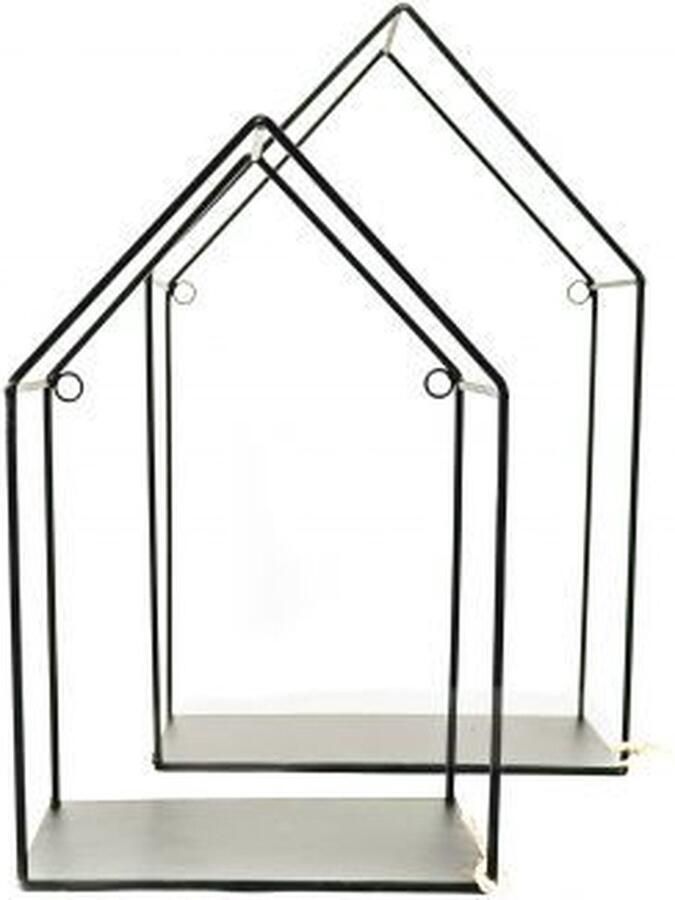 HOUSEVITAMIN HV Set van 2 Wandplankjes-Huisjes -Zwart