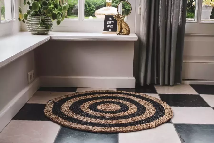 Housevitamin Vloerkleed sierkleed naturel zwart gestreept Ø80cm - Foto 2