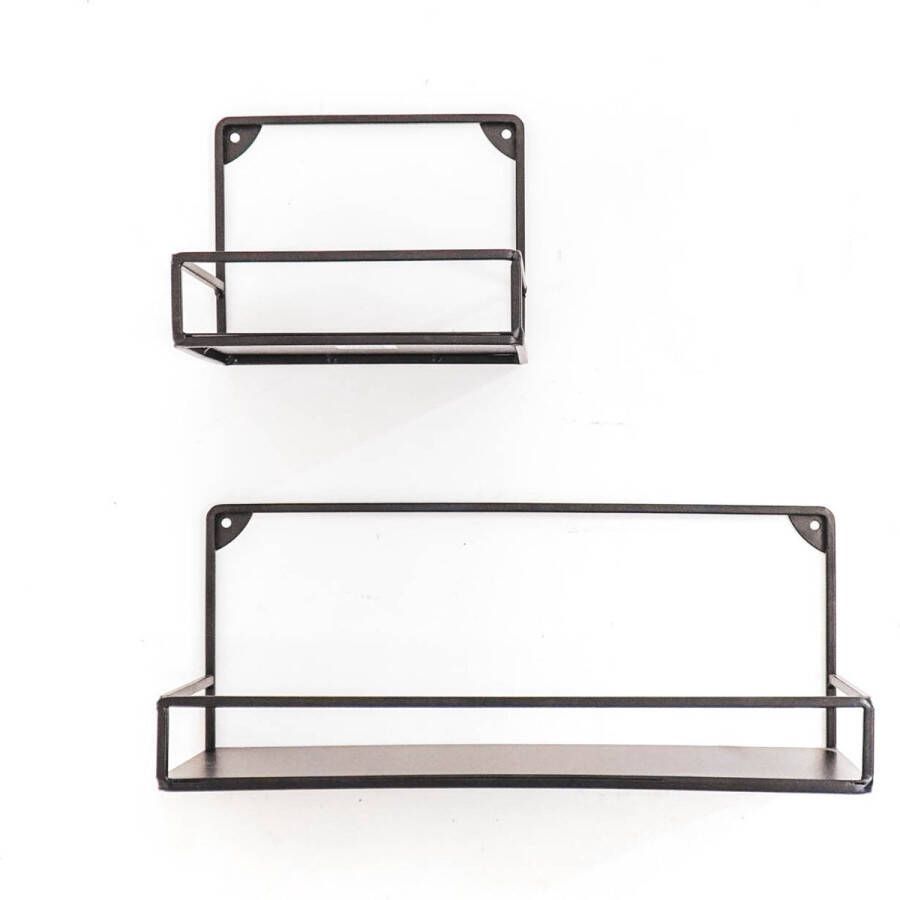 Housevitamin Set van 2 Metalen Wand Planken Muurdecoratie Wandplanken & -rekken keuken 40X16 20X16 cm Zwart - Foto 2