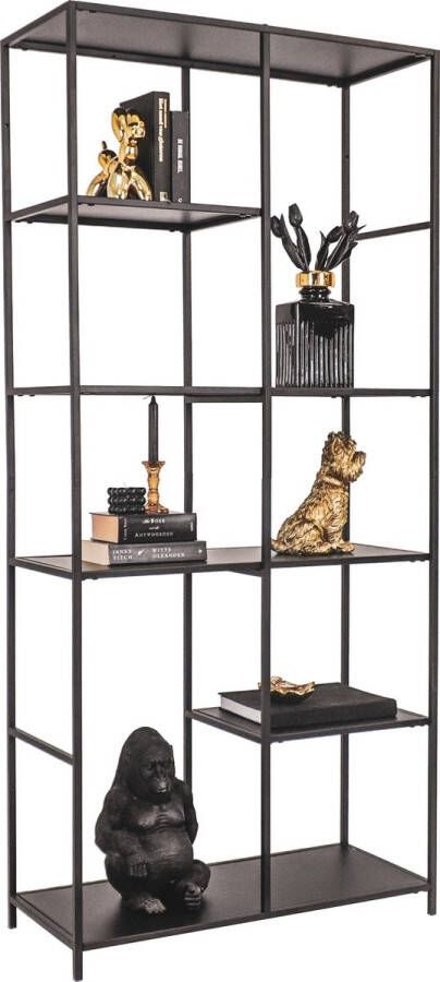 Housevitamin Styling Vakkenkast Bouwpakket 82x35x180cm 8 Vakken Metaal Zwart Roomdivider Opbergkast Boekenkast Wandkast