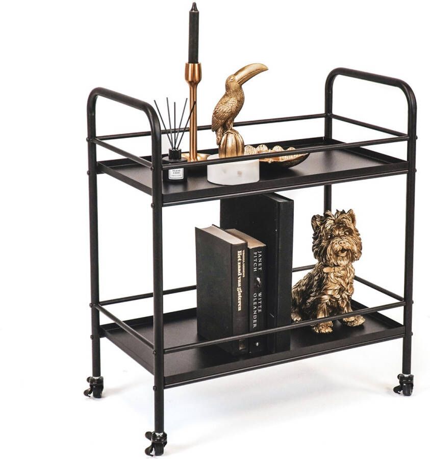 Housevitamin Zwart Metalen Trolley Tafel 60x30x66.5cm Moet Nog Gemonteerd Worden