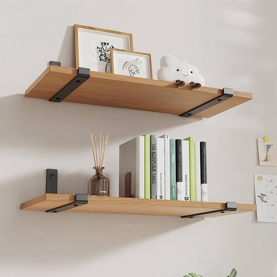 HOUTSHOPVANDYCKE.BE Eiken wandplank 75 x 20 cm 20 mm inclusief industriele plankdragers Plankjes aan muur Wandplank industrieel Fotoplank- boekenplank zwevende wandplank op muurbeugel eigen ie